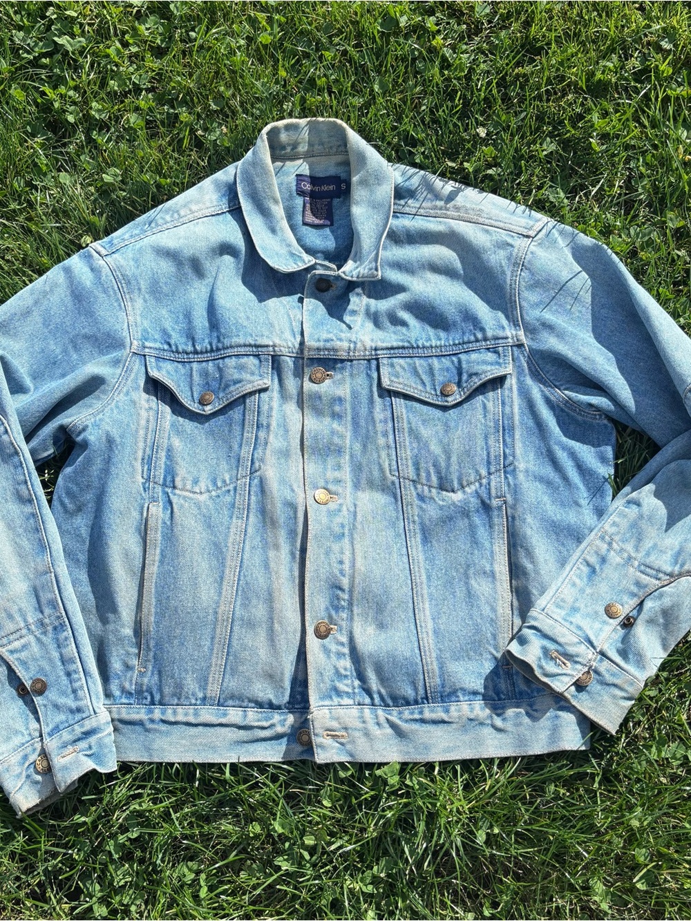 Calvin Klein Distressed Light Blue Denim Jacket - Casual Button-Front